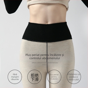 Lenjerie termică din lână pentru femei, căptușită cu fleece, strat de bază gros, set top și bottom