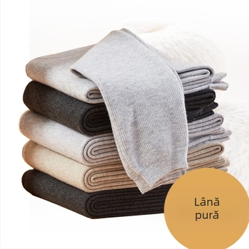 Pantaloni unisex din lână pentru toamnă-iarnă, calzi, model în carouri, talie înaltă, croială slim