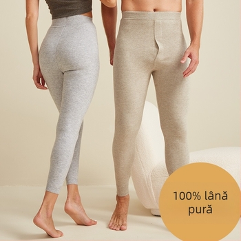 Pantaloni unisex din lână pentru toamnă-iarnă, calzi, model în carouri, talie înaltă, croială slim