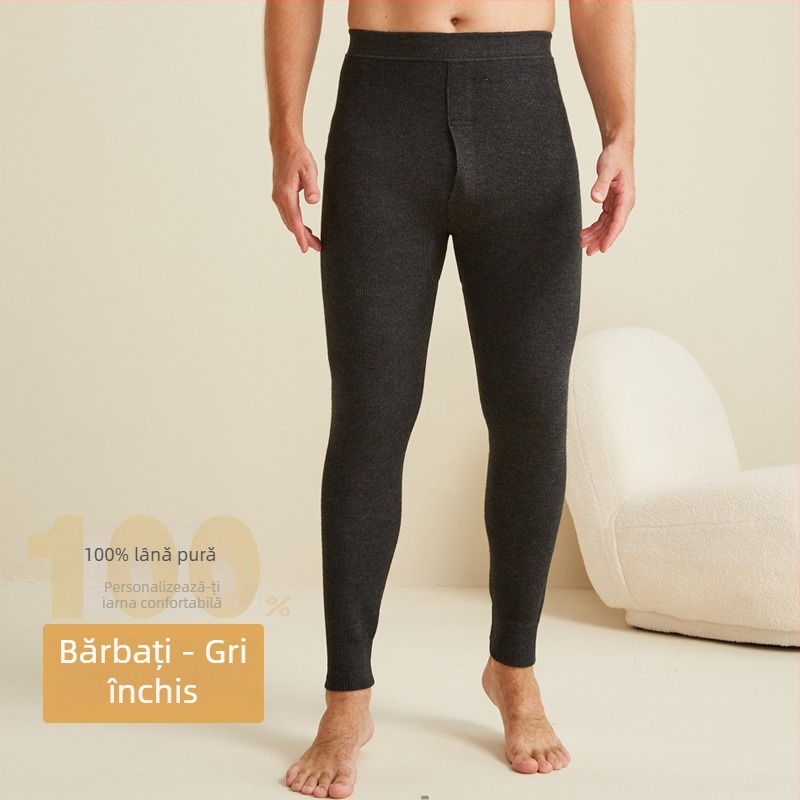 Pantaloni unisex din lână pentru toamnă-iarnă, calzi, model în carouri, talie înaltă, croială slim