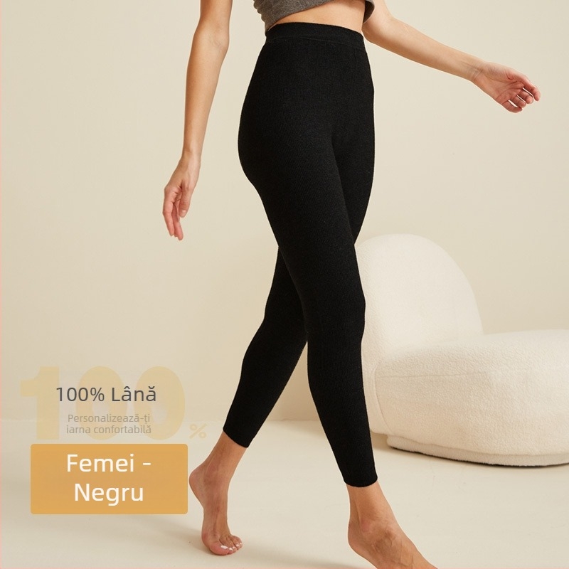 Pantaloni unisex din lână pentru toamnă-iarnă, calzi, model în carouri, talie înaltă, croială slim