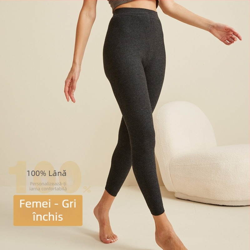 Pantaloni unisex din lână pentru toamnă-iarnă, calzi, model în carouri, talie înaltă, croială slim