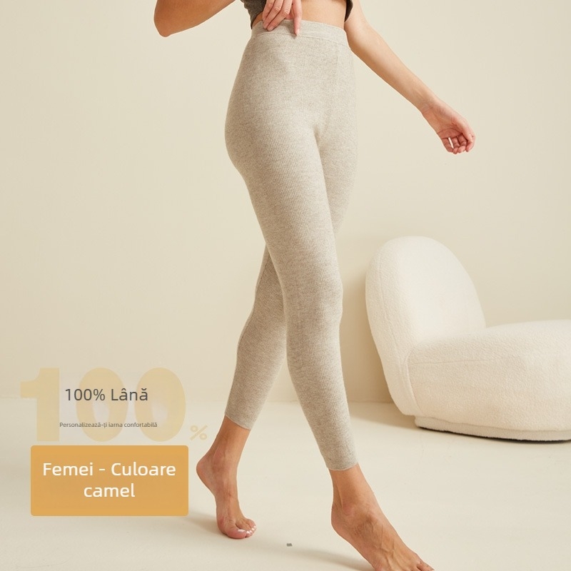 Pantaloni unisex din lână pentru toamnă-iarnă, calzi, model în carouri, talie înaltă, croială slim