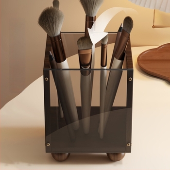 Organizator de baie în stil vintage, din acrilic și lemn, pentru pensule de machiaj, creioane pentru sprâncene, piepteni, periuțe de dinți și pastă de dinți, cu capacitate mare