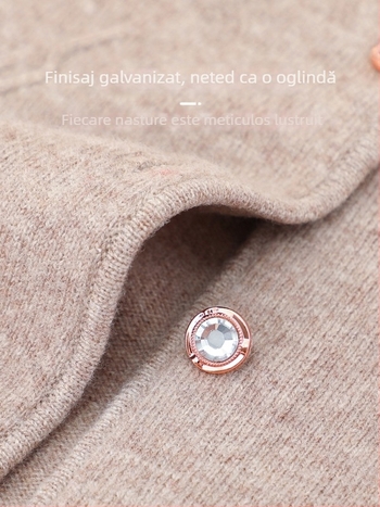 Cardigan tricotat pentru femei mature, primăvară-toamnă, lână pură 100%, guler rotund, mâneci lungi, croială dreaptă, stil elegant, broderie florală