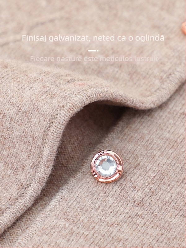Cardigan tricotat pentru femei mature, primăvară-toamnă, lână pură 100%, guler rotund, mâneci lungi, croială dreaptă, stil elegant, broderie florală
