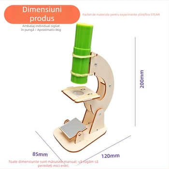 Kit de microscop din lemn pentru copii – Jucărie educațională STEM pentru experimente științifice și învățare creativă