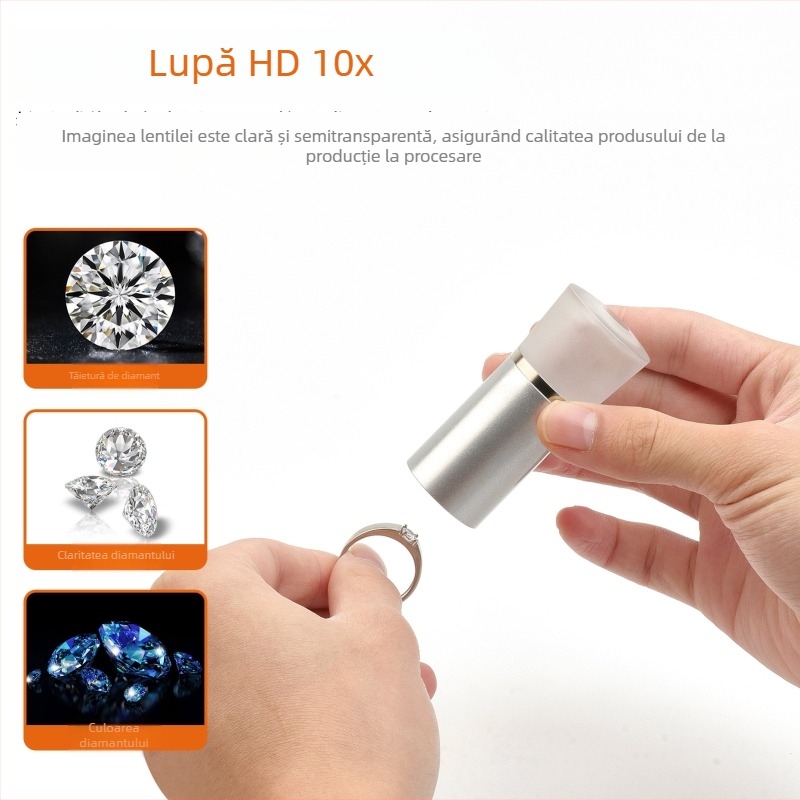 Lupă metalică pentru diamante, tăiere Eight-Heart-Eight-Arrow, lupă 10x pentru identificarea bijuteriilor și diamantelor