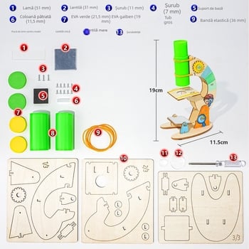 Microscop din lemn – kit DIY pentru educație STEAM și experimente științifice