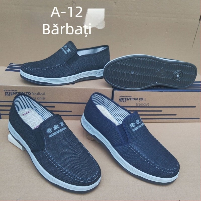 Pantofi de pânză pentru bărbați, stil Beijing, fără șireturi, respirabili și durabili, talpă joasă