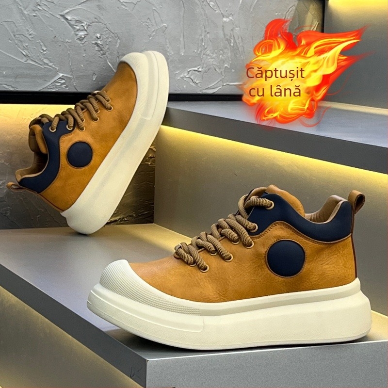 Adidași casual pentru bărbați, înalți, cu talpă groasă pentru creșterea înălțimii, căptușeală din plasă și partea superioară din material textil.