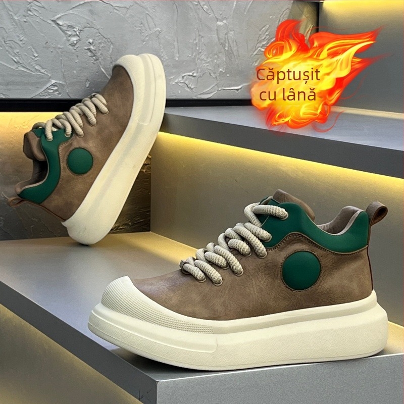 Adidași casual pentru bărbați, înalți, cu talpă groasă pentru creșterea înălțimii, căptușeală din plasă și partea superioară din material textil.