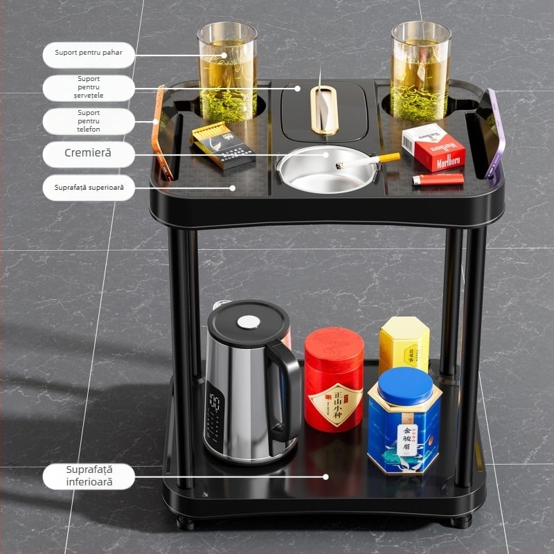 Masă de cafea Mahjong cu suport pentru ceai, scrumieră și cutie pentru șervețele, etajeră de depozitare; potrivită pentru camera de șah și cărți, masă de ceai mobilă
