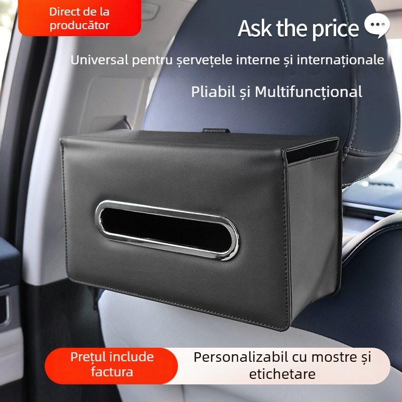 Cutie de șervețele din piele pentru mașină, design suspendat pentru spătarul scaunului din spate, dozator compact de șervețele, dimensiuni 24 x 13,5 x 9 cm