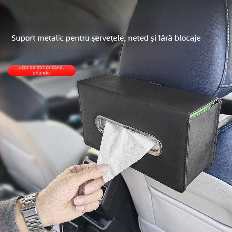 Cutie de șervețele din piele pentru mașină, design suspendat pentru spătarul scaunului din spate, dozator compact de șervețele, dimensiuni 24 x 13,5 x 9 cm