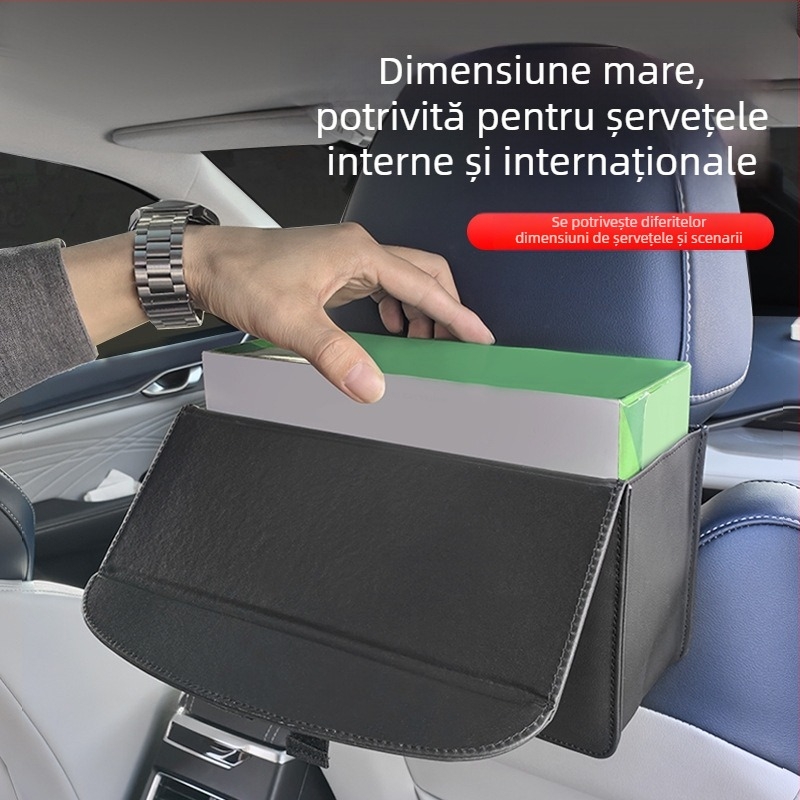 Cutie de șervețele din piele pentru mașină, design suspendat pentru spătarul scaunului din spate, dozator compact de șervețele, dimensiuni 24 x 13,5 x 9 cm
