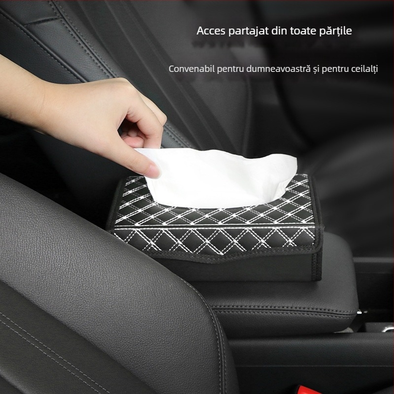 Cutie din piele pentru șervețele auto, suport pliabil pentru șervețele, culoare vin roșu, dimensiuni 34×26.5 cm