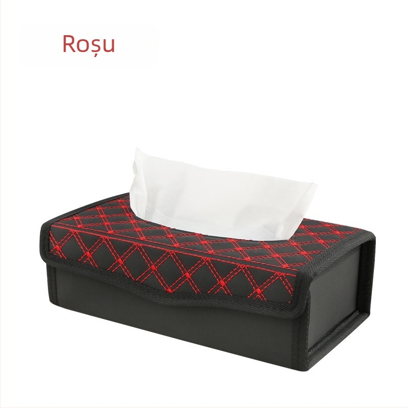 Cutie din piele pentru șervețele auto, suport pliabil pentru șervețele, culoare vin roșu, dimensiuni 34×26.5 cm