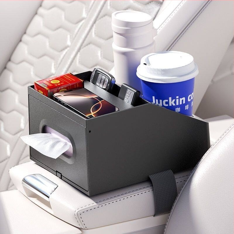 Organizator cotieră auto: cutie multifuncțională pentru șervețele, depozitare centrală și suport pentru pahar