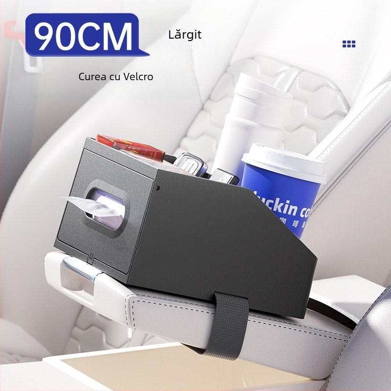 Organizator cotieră auto: cutie multifuncțională pentru șervețele, depozitare centrală și suport pentru pahar