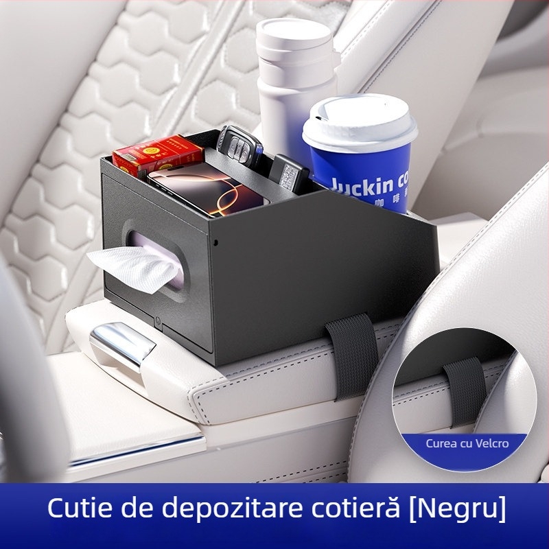 Organizator cotieră auto: cutie multifuncțională pentru șervețele, depozitare centrală și suport pentru pahar