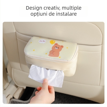 Cutie de șervețele din piele pentru mașină, se agață de parasolarul și de tavan, design drăguț