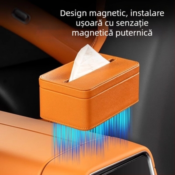 Suport magnetic din piele pentru șervețele auto Xiaomi Yu7, culoare interioară asortată, dimensiuni 17×11.5×7.5 cm