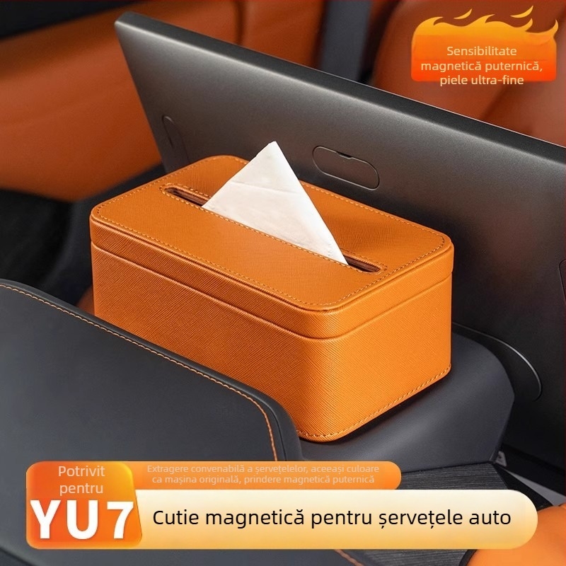 Suport magnetic din piele pentru șervețele auto Xiaomi Yu7, culoare interioară asortată, dimensiuni 17×11.5×7.5 cm