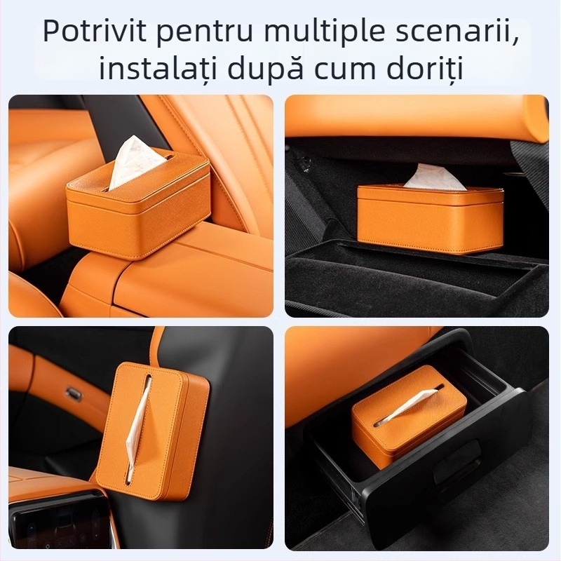 Suport magnetic din piele pentru șervețele auto Xiaomi Yu7, culoare interioară asortată, dimensiuni 17×11.5×7.5 cm