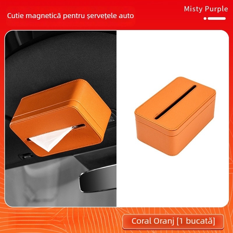 Suport magnetic din piele pentru șervețele auto Xiaomi Yu7, culoare interioară asortată, dimensiuni 17×11.5×7.5 cm