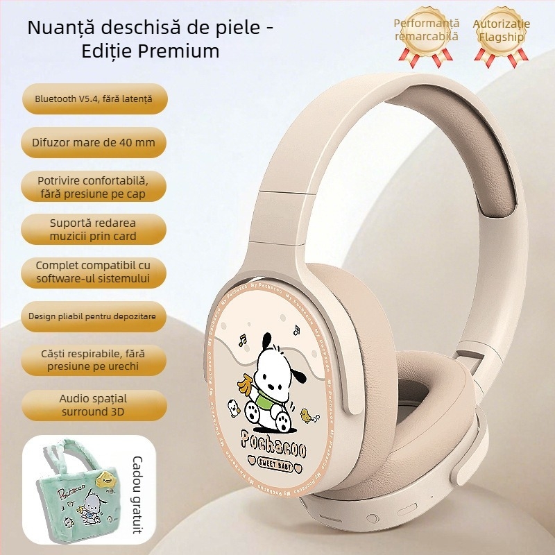 KE-55 Căști Wireless Over-Ear, Bluetooth 5.3, autonomie mare, design creativ cu husă pluș pentru depozitare