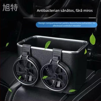 Organizator auto cu cutie pentru șervețele, suport pentru pahare pe spătar și compartiment de depozitare