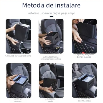 Organizator auto cu cutie pentru șervețele, suport pentru pahare pe spătar și compartiment de depozitare