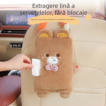 Cutie de șervețele din pluș pentru mașină, suport de spate pentru scaun cu design drăguț desen animat, decor interior auto