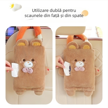 Cutie de șervețele din pluș pentru mașină, suport de spate pentru scaun cu design drăguț desen animat, decor interior auto