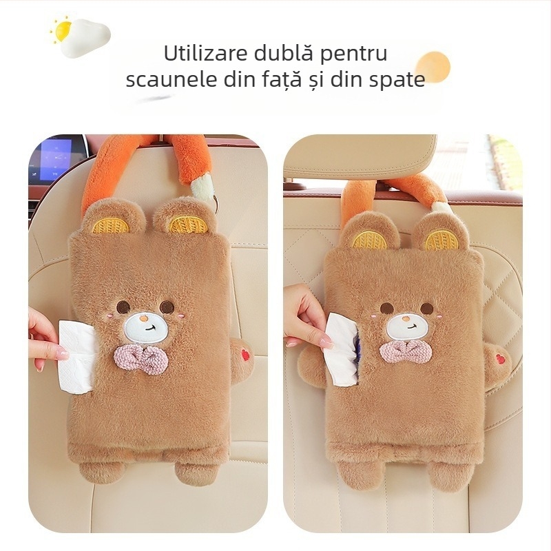 Cutie de șervețele din pluș pentru mașină, suport de spate pentru scaun cu design drăguț desen animat, decor interior auto