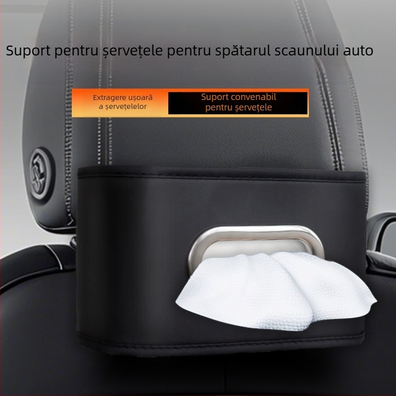 Cutie de șervețele pentru mașină, suport de braț elegant, atârnată de spatele scaunului, decor interior auto