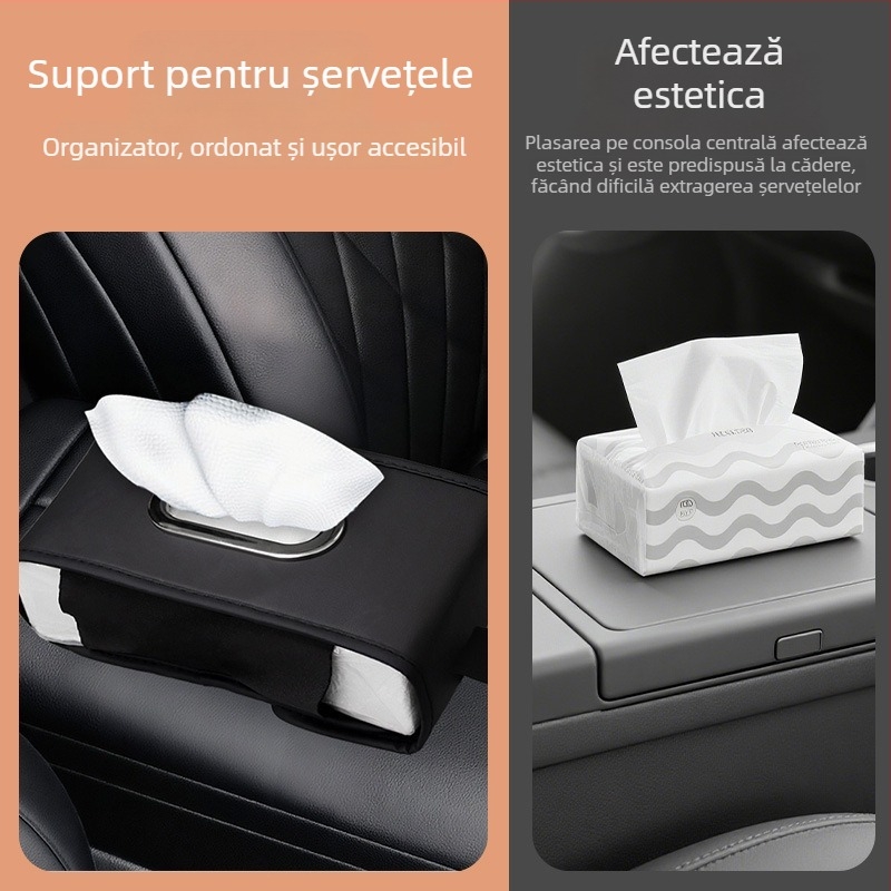 Cutie de șervețele pentru mașină, suport de braț elegant, atârnată de spatele scaunului, decor interior auto