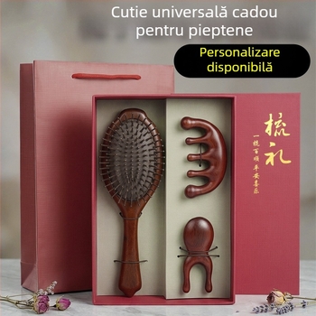 Set cadou din trei piese: pieptene cu pernă de aer, pieptene din lemn de santal și pieptene din corn