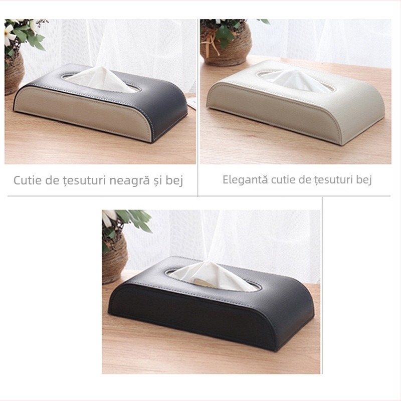 Cutie din piele pentru șervețele auto, accesoriu interior, pentru parasolar și lunetă, dimensiuni 23,5 x 12,5 x 5 cm