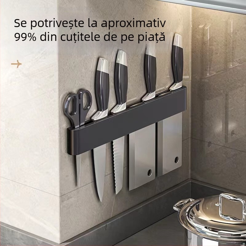 Suport de cuțite pentru bucătărie, raft de depozitare multifuncțional, montaj pe perete minimalist, fără găuri