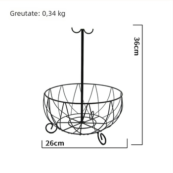 Coș mare de fructe din fier forjat cu cârlige, multifuncțional, design minimalist pentru uz casnic