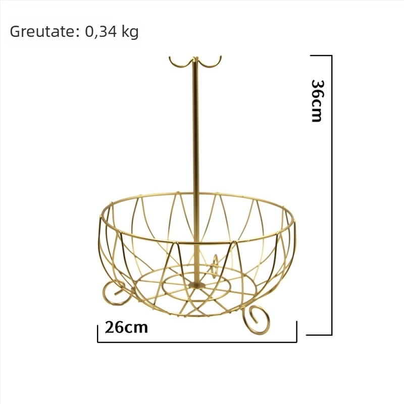 Coș mare de fructe din fier forjat cu cârlige, multifuncțional, design minimalist pentru uz casnic