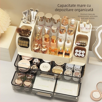 Cutie de depozitare pentru cosmetice, cu capacitate mare, compartimente pentru pensule de machiaj, rujuri și produse de îngrijire a pielii