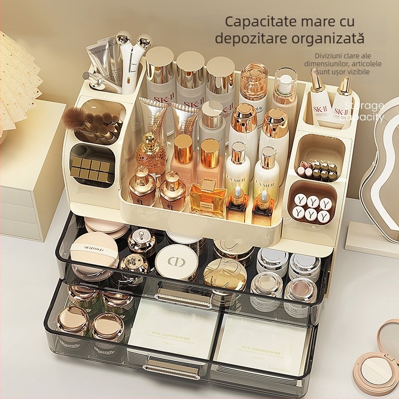 Cutie de depozitare pentru cosmetice, cu capacitate mare, compartimente pentru pensule de machiaj, rujuri și produse de îngrijire a pielii