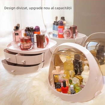Organizator cosmetic în formă de capsulă spațială, pentru birou, cutie de depozitare rezistentă la praf cu compartiment pentru ruj