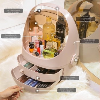 Organizator cosmetic în formă de capsulă spațială, pentru birou, cutie de depozitare rezistentă la praf cu compartiment pentru ruj