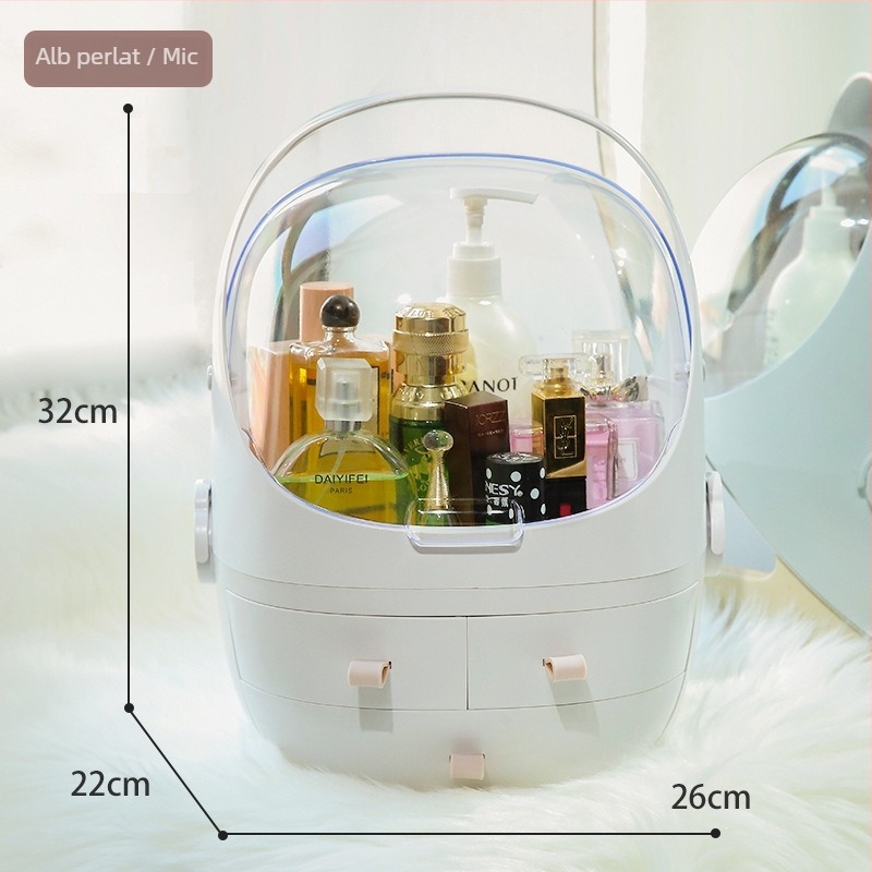 Organizator cosmetic în formă de capsulă spațială, pentru birou, cutie de depozitare rezistentă la praf cu compartiment pentru ruj