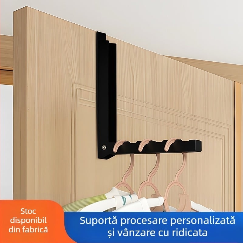 Umeraș telescopic pliabil pentru ușă, dormitor, montaj pe perete fără găuri, suport pentru haine compact