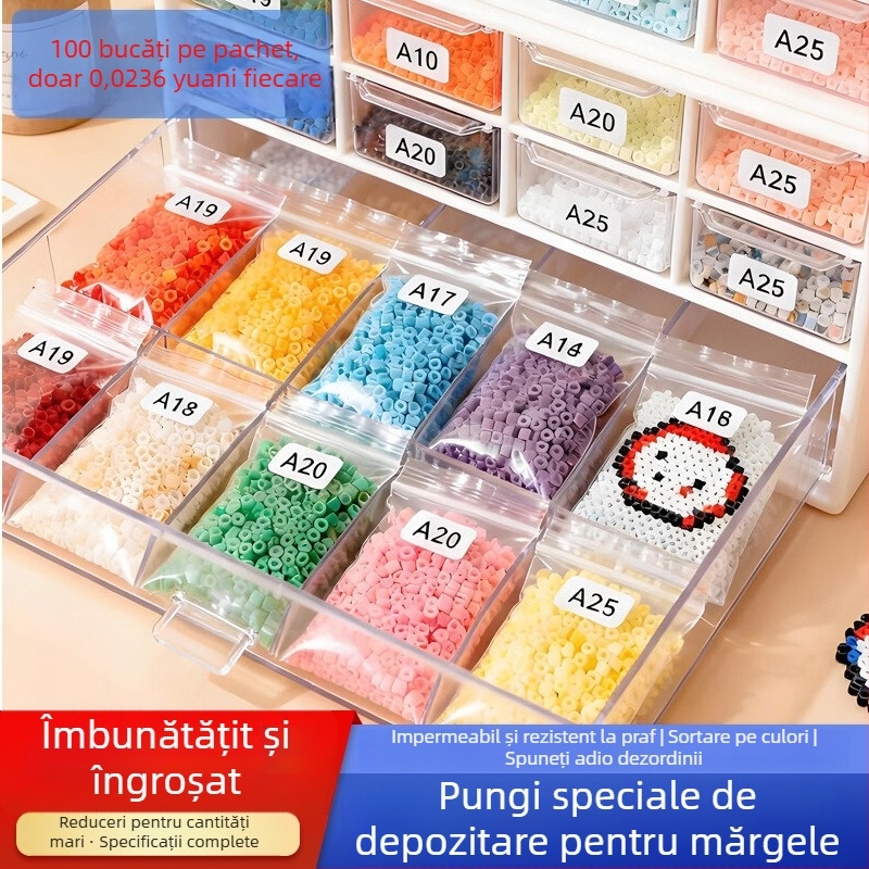 Pungi de depozitare codificate pe culori, impermeabile și rezistente la praf pentru materiale de hobby, pungi transparente pentru mărgele, pungi groase cu sigilare automată